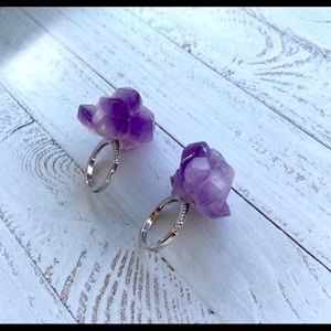 Raw Amethyst crystal stone ring Natural gemstone